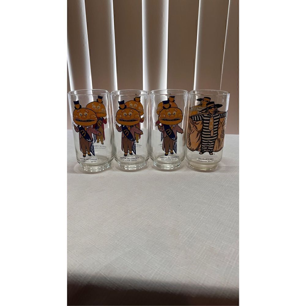 MCDONALDS MAYOR MCCHEESE & HAMBURGLER PROMOTIONAL GLASSES SET OF 4 1970'S